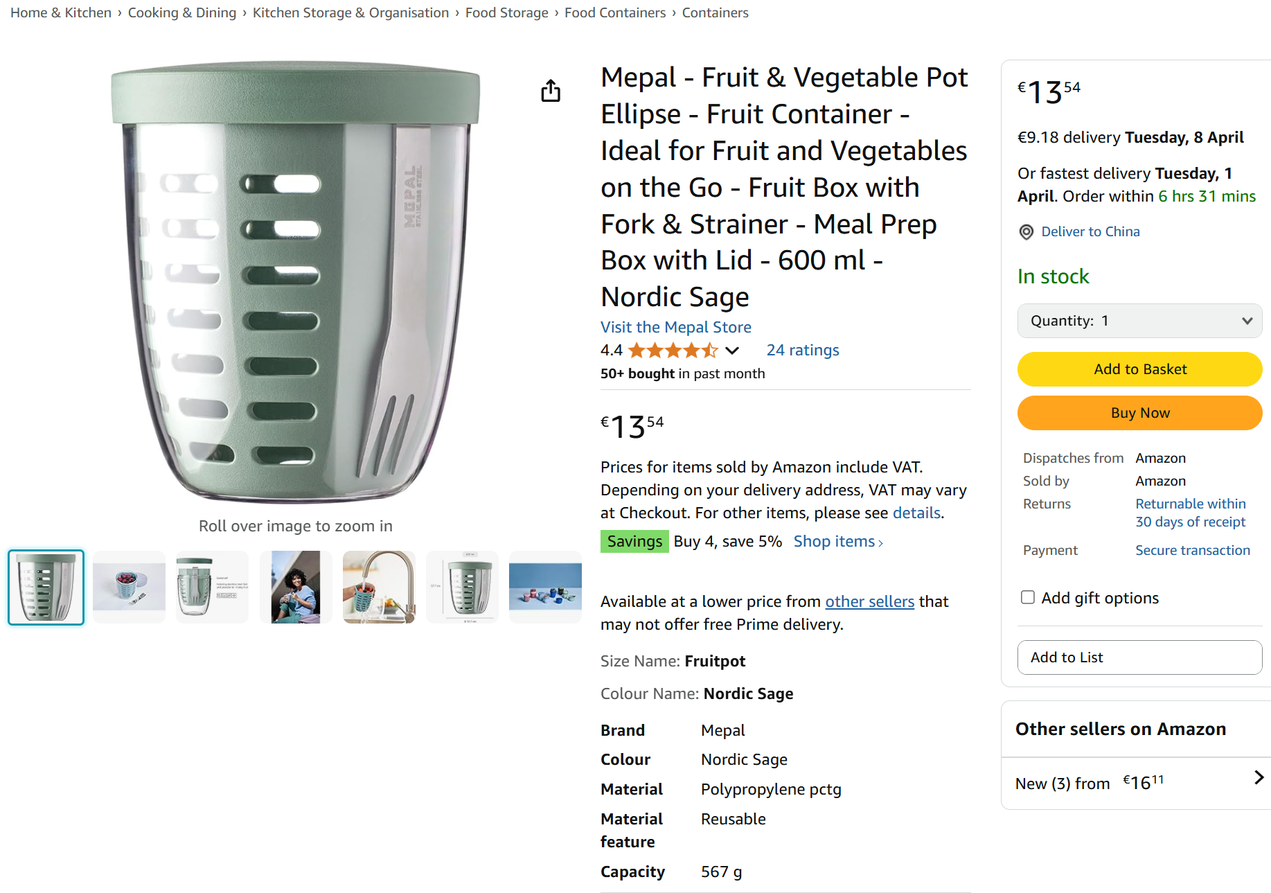 Obst- & Gemüsetopf Ellipse - Obstbehälter - Ideal für Obst und Gemüse unterwegs - Obstbox mit Gabel & Sieb